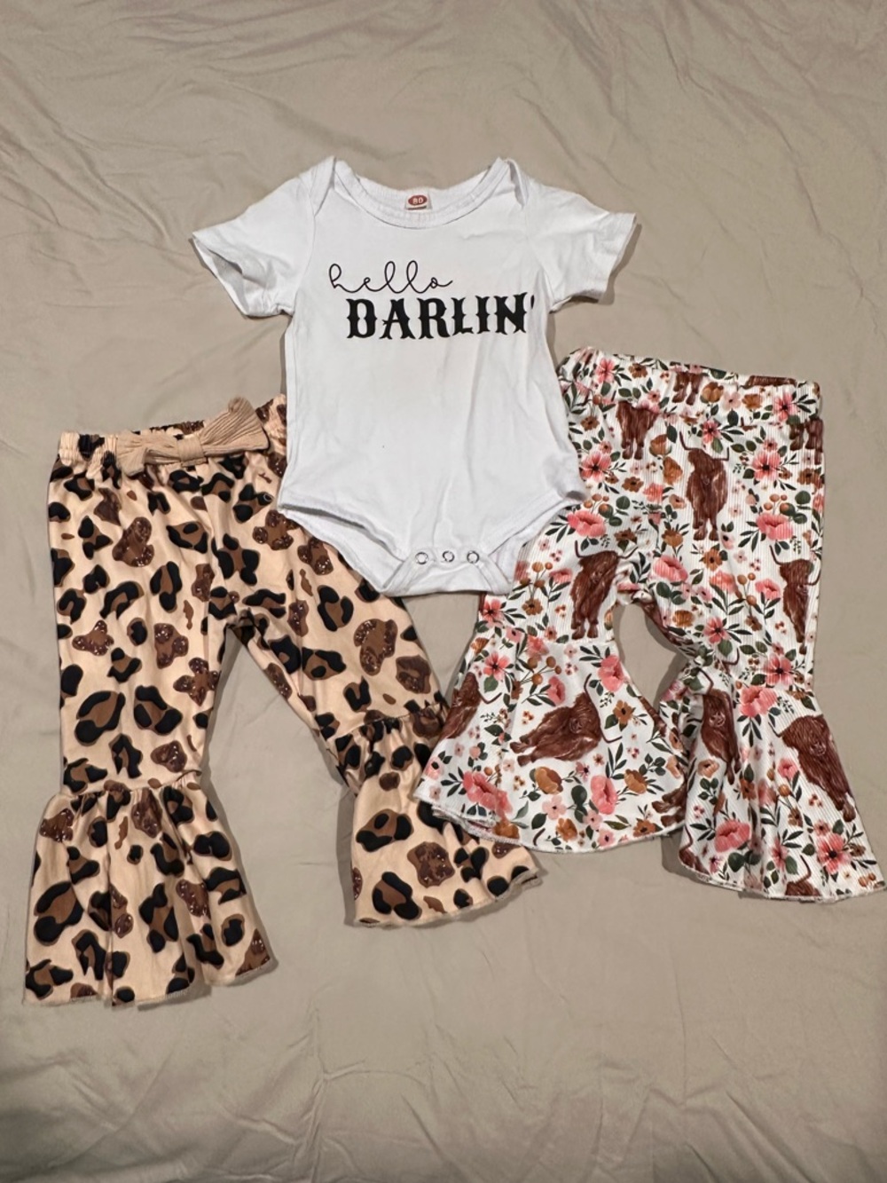 Hello Darlin’ Bodysuit with 2 Bell Bottom Pant Set